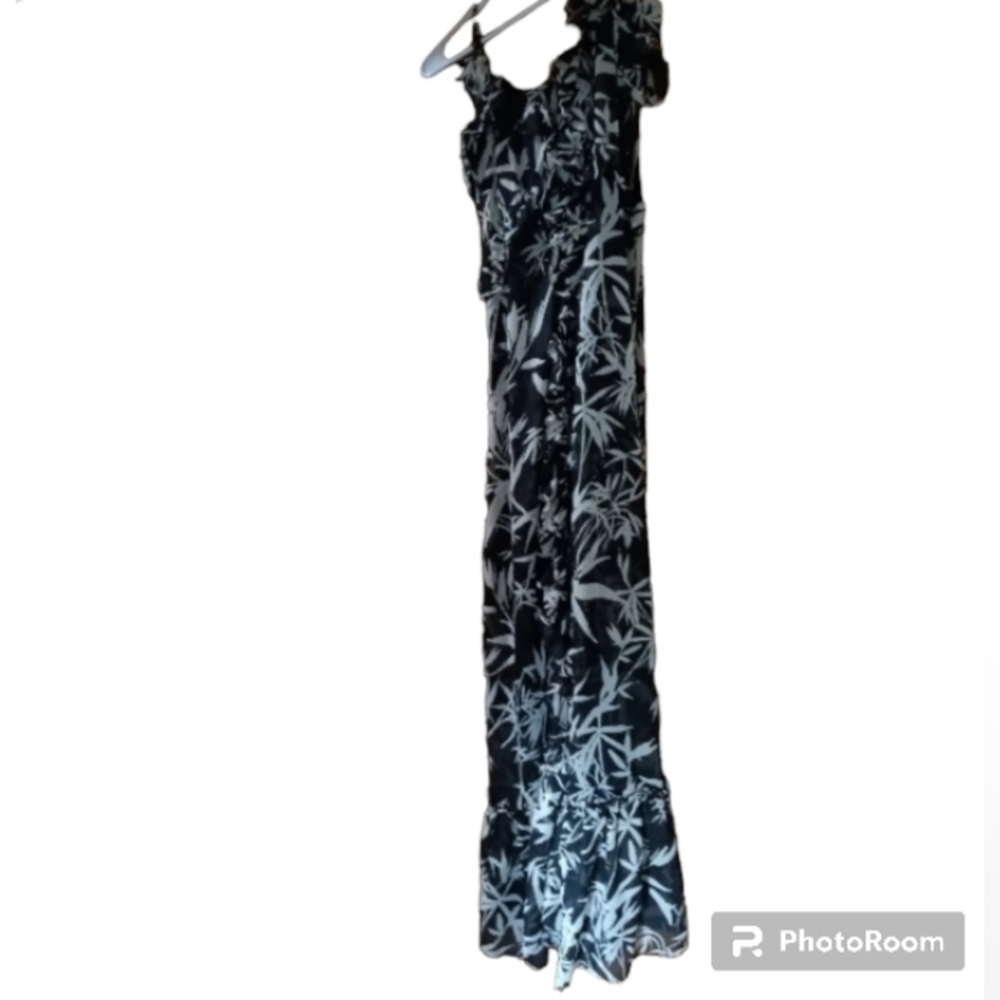 Express Dress Cover Spaghetti Strap Black & Cream Palm